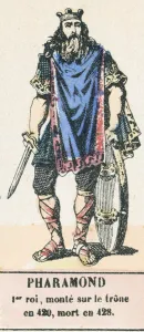 Pharamond, 1er roi, monte sur le trone en 420, mort en 428 (coloured engraving) Pharamond, 1er roi, monte sur le trone en 420, mort en 428 (coloured engraving)