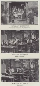 Physically Defectives, Conveyed to School in Ambulance, Mentally Defectives, Strip Woodwork, Woodwork (b/w photo) Physically Defectives, Conveyed to School in Ambulance, Mentally Defectives, Strip Woodwork, Woodwork (b/w photo)