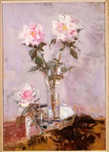 Pink Roses in a Glass Vase, 1911 (oil on board) Pink Roses in a Glass Vase, 1911 (oil on board)