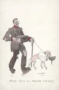 Have pity for a poor blind man, 1914 (colour litho) Have pity for a poor blind man, 1914 (colour litho)