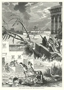 The Plague of Hail and the Plague of Frogs (engraving) The Plague of Hail and the Plague of Frogs (engraving)