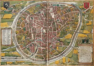 Belgium Collection: Plan of the city of Brussels, 1572 (coloured engraving)