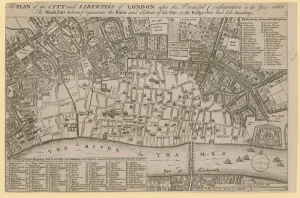 Plan of the City and Liberties of London after the dreadful conflagration in the year 1666 (engraving) Plan of the City and Liberties of London after the dreadful conflagration in the year 1666 (engraving)