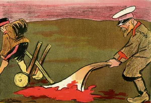 The Plough of Civilisation - Russian Soldiers ploughing the bloodied battlefields. 1904 (litho) The Plough of Civilisation - Russian Soldiers ploughing the bloodied battlefields. 1904 (litho)