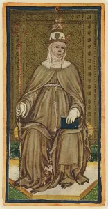 The Popess, fascimile of a tarot card from the Visconti deck The Popess, fascimile of a tarot card from the Visconti deck