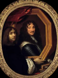 Portrait of the artist (or self-portrait) presenting that of a military Painting by Portrait of the artist (or self-portrait) presenting that of a military Painting by