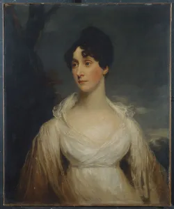 Portrait of a lady seated, half length, wearing a white dress (oil on canvas) Portrait of a lady seated, half length, wearing a white dress (oil on canvas)