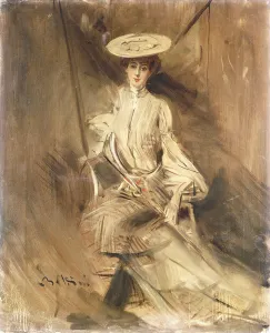 Portrait of a Lady, Seated, with a Parasol, (oil on canvas) Portrait of a Lady, Seated, with a Parasol, (oil on canvas)