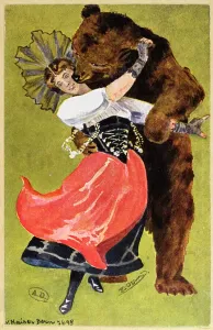 Postcard from Bern depicting a woman and a bear, c.1900 (colour litho) Postcard from Bern depicting a woman and a bear, c.1900 (colour litho)
