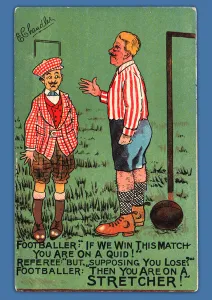 Postcard depicting a caricature of a Spanish footballer (colour litho) Postcard depicting a caricature of a Spanish footballer (colour litho)