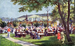 Postcard depicting the terrace of the Meierei-Tivoli cafe, Schonbrunn Quarter Postcard depicting the terrace of the Meierei-Tivoli cafe, Schonbrunn Quarter