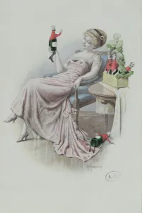 Postcard depicting a woman with bottles of champagne in the shape of men, c.1900 (colour litho) Postcard depicting a woman with bottles of champagne in the shape of men, c.1900 (colour litho)