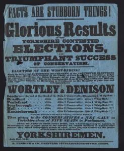 Poster celebrating victory of Conservative candidates in parliamentary elections in Poster celebrating victory of Conservative candidates in parliamentary elections in
