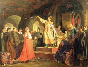 Prince Roman of Halych-Volhynia receiving the ambassadors of Pope Innocent III, 1875 Prince Roman of Halych-Volhynia receiving the ambassadors of Pope Innocent III, 1875
