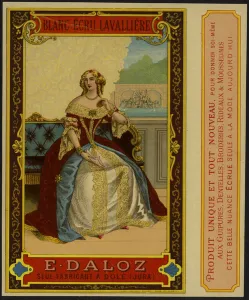 Product label with an image of a well dressed woman (colour litho) Product label with an image of a well dressed woman (colour litho)