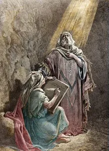 The prophete Jeremie dictating his propheties to Baruch - Colorisee engraving by The prophete Jeremie dictating his propheties to Baruch - Colorisee engraving by