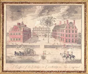A Prospect of the Colleges in Cambridge in New England, engraving attributed to John