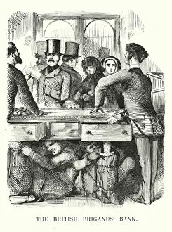 Punch cartoon: The British Brigands Bank - corruption in banking and the collapse of the Royal British Bank (engraving) Punch cartoon: The British Brigands Bank - corruption in banking and the collapse of the Royal British Bank (engraving)