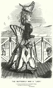 Punch cartoon: The Butterfly Was a Lady - Victorian women's fashions (engraving) Punch cartoon: The Butterfly Was a Lady - Victorian women's fashions (engraving)