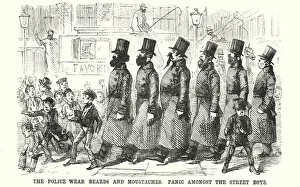 Punch cartoon: The Police Wear Beards and Moustaches. Panic amongst the Street Boys (engraving) Punch cartoon: The Police Wear Beards and Moustaches. Panic amongst the Street Boys (engraving)