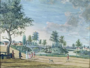 Railway Bridge, Parc du Raincy (The Duke and Duchess of Chartres on their way to Railway Bridge, Parc du Raincy (The Duke and Duchess of Chartres on their way to