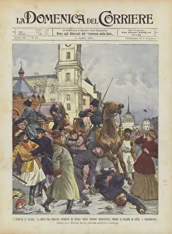 The Riots in Russia, the Struggle Between Cossacks, Students and Workers in the Newsky Perspective... (colour litho) The Riots in Russia, the Struggle Between Cossacks, Students and Workers in the Newsky Perspective... (colour litho)