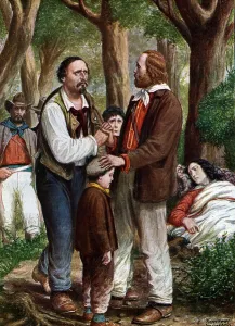 Risorgimento: Giuseppe Garibaldi Italian patriot (1807-1882) congedie Angelo Brunetti dit Ciceruacchio a la mort d' Risorgimento: Giuseppe Garibaldi Italian patriot (1807-1882) congedie Angelo Brunetti dit Ciceruacchio a la mort d'