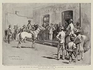 Bulawayo Collection: On the Road to Bulawayo, selling Horses by Auction at Mafeking (litho)