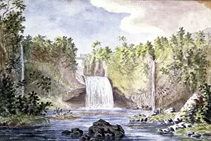 Cape Floral Region Protected Areas Collection: Rock waterfall on Reunion Island, 1812 (watercolour)