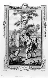 Roderick Randoms uncle is attacked by dogs, illustration from Roderick Roderick Randoms uncle is attacked by dogs, illustration from Roderick
