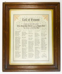Roll of Honour, men from the Royal Mint who joined the forces during the First World War Roll of Honour, men from the Royal Mint who joined the forces during the First World War