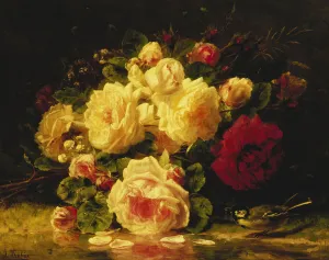 Roses with a Blue Tit by a Stream, (oil on panel) Roses with a Blue Tit by a Stream, (oil on panel)