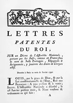 Royal Letters Patent granting equal rights for Portuguese, Spanish and Avignonese Jews in France, Paris, January 28 Royal Letters Patent granting equal rights for Portuguese, Spanish and Avignonese Jews in France, Paris, January 28