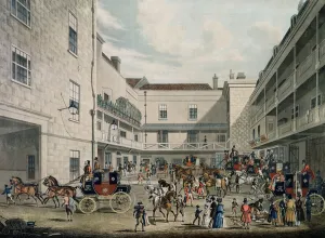 Royal Mail Coaches leaving The Swan with Two Necks Inn, Lad Lane, engraved by F Royal Mail Coaches leaving The Swan with Two Necks Inn, Lad Lane, engraved by F