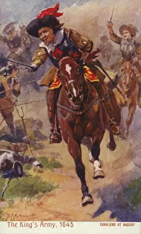 Royalist cavalry, Battle of Naseby, English Civil War, 1645 (colour litho) Royalist cavalry, Battle of Naseby, English Civil War, 1645 (colour litho)