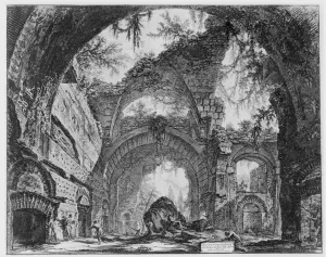 Ruined Gallery of the Villa Adriana at Tivoli (engraving) (b/w photo) Ruined Gallery of the Villa Adriana at Tivoli (engraving) (b/w photo)