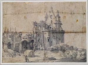 Images Dated 15th June 2006: Ruins of St. Pauls Cathedral, c. 1673 (pen and ink)