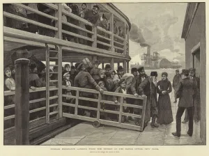 Russian emigrants landing from the tender at the barge office, New York (engraving) Russian emigrants landing from the tender at the barge office, New York (engraving)