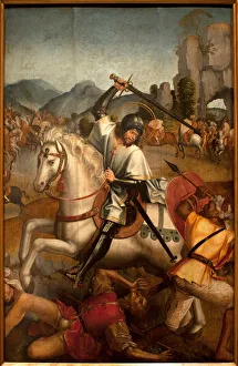 Saint Jacques combat les moures - Painting attribuee au maitre de Lourinha, oil on wood Saint Jacques combat les moures - Painting attribuee au maitre de Lourinha, oil on wood