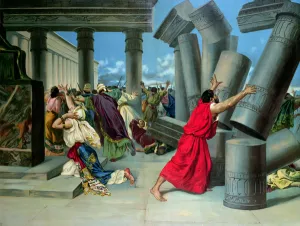 Samson and Delilah and the destruction of the Temple (colour litho) Samson and Delilah and the destruction of the Temple (colour litho)