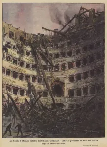 The Scala in Milan hit by enemy bombs (colour litho) The Scala in Milan hit by enemy bombs (colour litho)