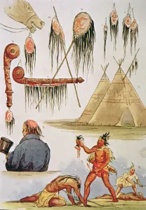 Scalping and decorative use of scalps (w/c on paper) Scalping and decorative use of scalps (w/c on paper)
