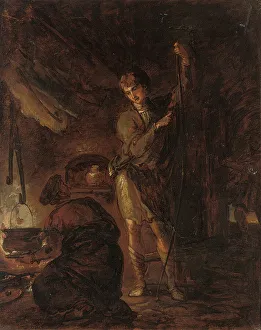 Scenes from William Cowper's The Task, a boy stringing a bow Scenes from William Cowper's The Task, a boy stringing a bow