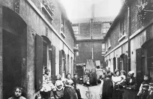 Prints of XJF142413 Slum in Victorian London (b/w photo) by English Photographer, (19th century); Private Collection; English, out of copyright Slums Prints: Victorian London Slum Print (Black and White)