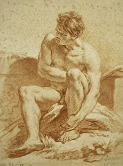 A Seated Nude with a Staff, a Relief with Putti to the Left, 1738 (red chalk and wash A Seated Nude with a Staff, a Relief with Putti to the Left, 1738 (red chalk and wash