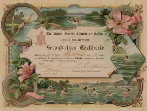Second-class swimming certificate (colour litho) Second-class swimming certificate (colour litho)
