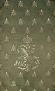 Section of green and gold damask with the emblem and royal crest of Napoleon III (1808-73 Section of green and gold damask with the emblem and royal crest of Napoleon III (1808-73