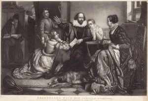 Shakespeare with his family at Stratford on Avon, reciting the tragedy of Hamlet (engraving) Shakespeare with his family at Stratford on Avon, reciting the tragedy of Hamlet (engraving)