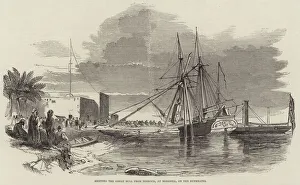 Shipping the Great Bull from Nimroud, at Morghill, on the Euphrates (engraving) Shipping the Great Bull from Nimroud, at Morghill, on the Euphrates (engraving)