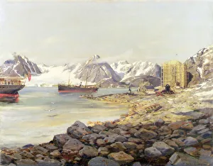 The ships of the Andree Polar Expedition anchored off the balcony station, Dane's Gate, Spitzbergen The ships of the Andree Polar Expedition anchored off the balcony station, Dane's Gate, Spitzbergen